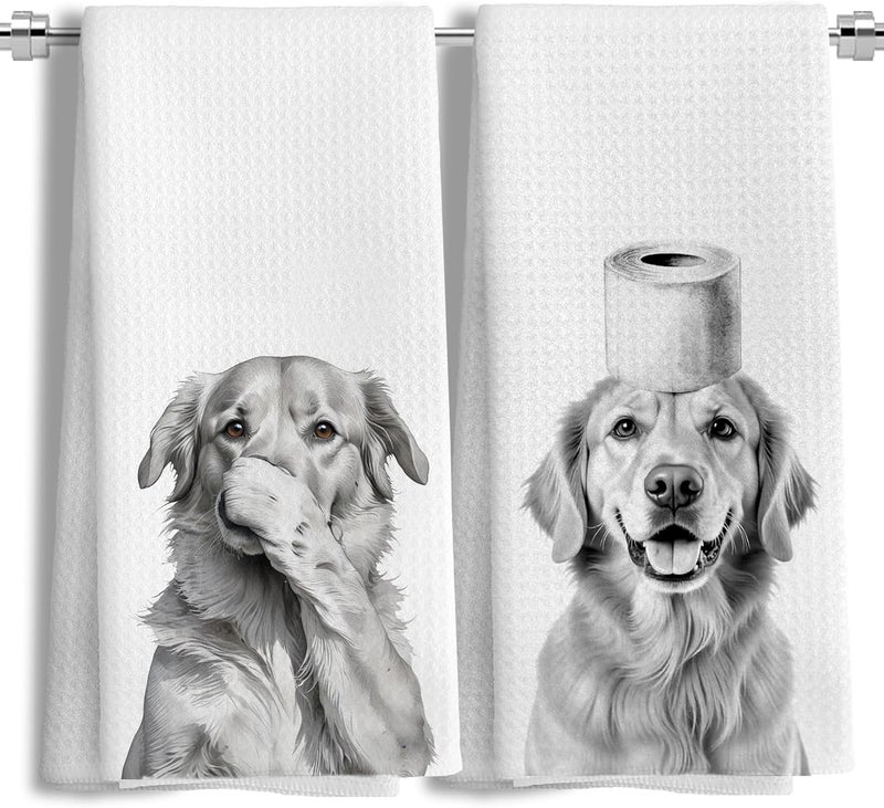 LUKIPOM Funny Golden Retriever Bathroom Hand Towels Set of 2, Golden Retriever Gifts, Golden Retriever Gifts for Women, Dog Bathroom Decor,16x24 Inch - Image 1